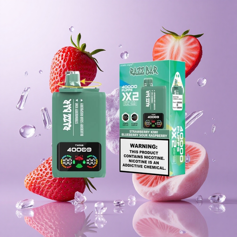 Razz Bar 40000パフ ディスポーザブルベイプ ストロベリーキウイ＆ブルーベリーサワーラズベリー パワースクリーン 1.0Ohm 2メッシュコイル