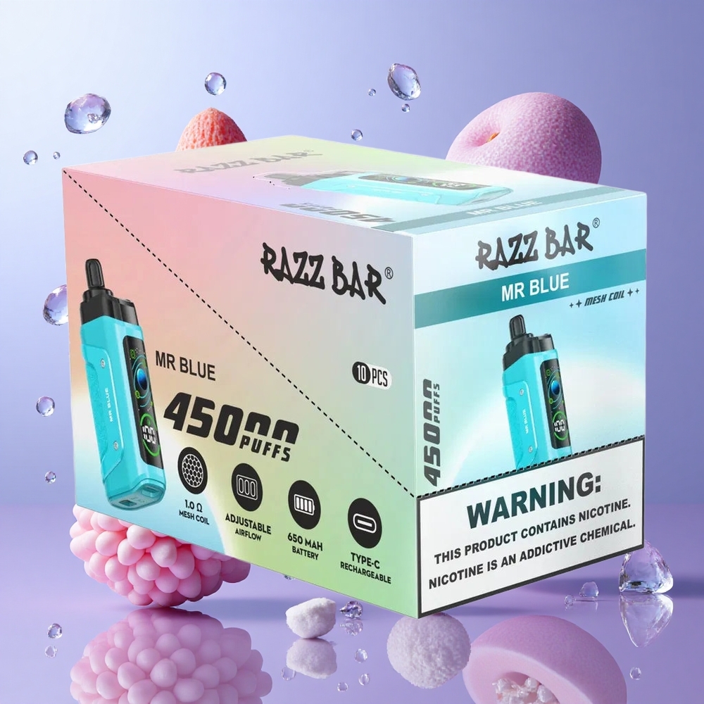 Razz Bar 45000パフス使い捨てベイプ ブルー（1.0オームメッシュコイル＆Type-C充電）