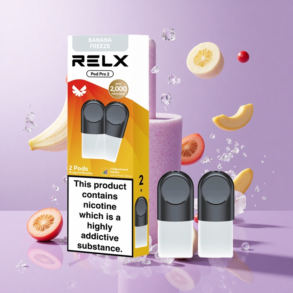 RELX Pod Pro 2 デザートバナナフリーズ ニコチン含有量1.8% 600パフ 1.9ml 3電圧調整